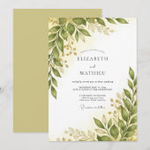 Invitation Mariage de printemps vert olive immaculé (Devant / Derrière)
