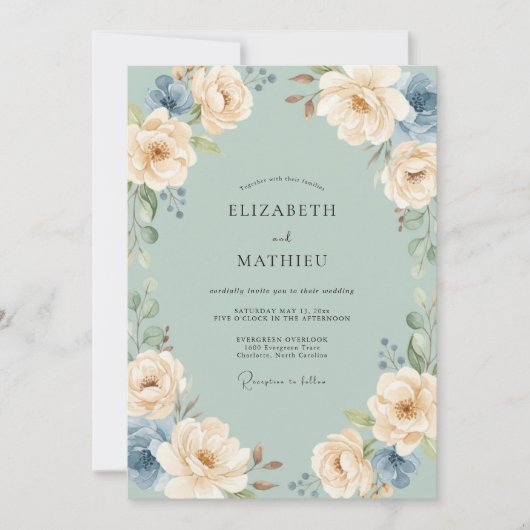 Invitation Mariage de printemps vert sauge poli (Devant)
