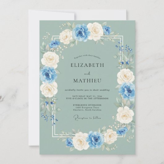 Invitation Mariage de printemps vert sauge poli (Devant)