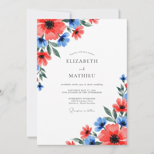 Invitation Mariage de printemps vibrant corail (Devant)