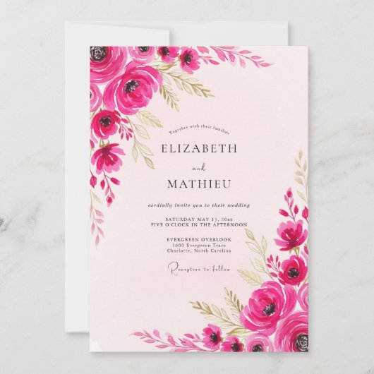 Invitation Mariage de printemps vibrant magenta (Devant)