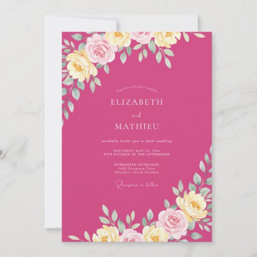 Invitation Mariage de printemps vibrant rose chaud (Devant)