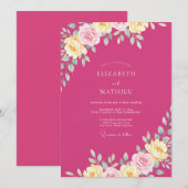 Invitation Mariage de printemps vibrant rose chaud (Devant / Derrière)