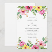Invitation Mariage de printemps vibrant rose jaune (Devant / Derrière)