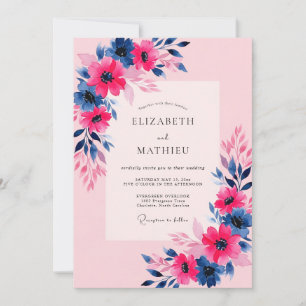 Invitation Mariage de printemps vibrant rose marine