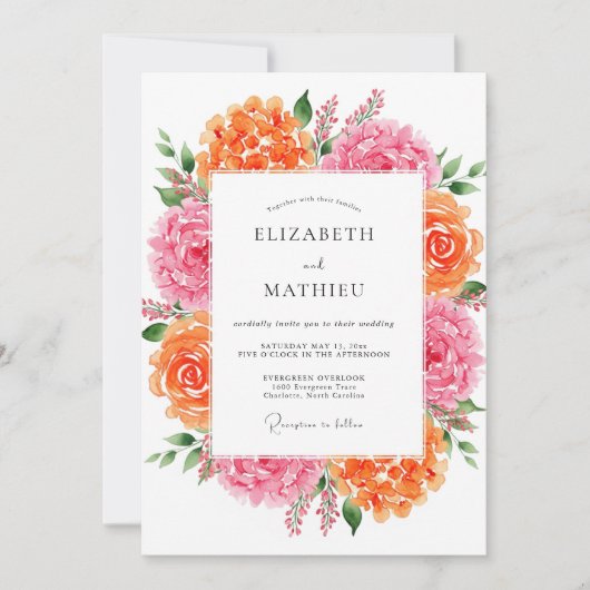Invitation Mariage de printemps vibrant rose orange (Devant)