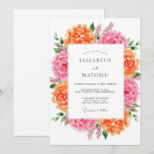 Invitation Mariage de printemps vibrant rose orange (Devant / Derrière)