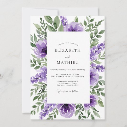 Invitation Mariage de printemps violet poétique (Devant)