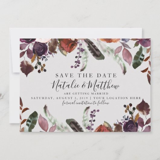 Invitation Mariage de prune d'automne Enregistrer la date Aqu (Devant)