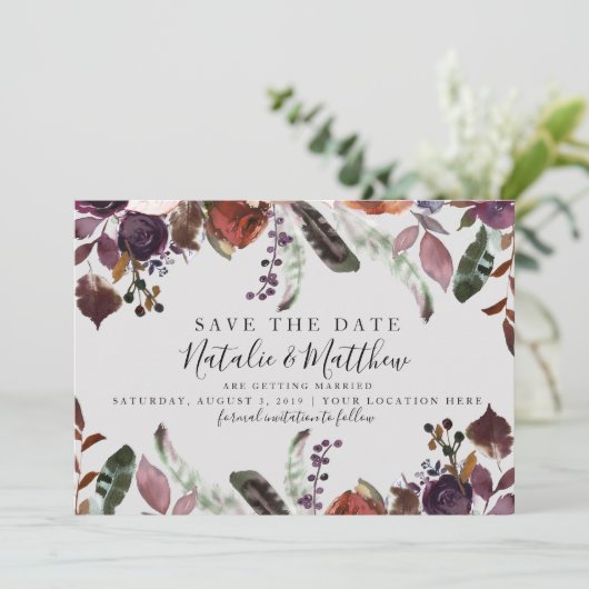 Invitation Mariage de prune d'automne Enregistrer la date Aqu (Debout devant)