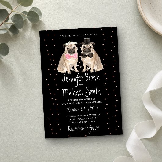 Invitation Mariage de Pug noir Chien
