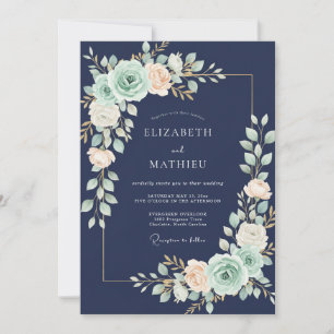 Invitation Mariage de ranunculus d'eucalyptus à la menthe de