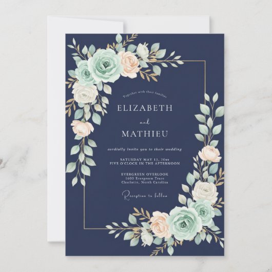 Invitation Mariage de ranunculus d'eucalyptus à la menthe de  (Devant)