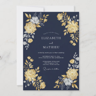Invitation Mariage de Ranunculus Eucalyptus Or de Minuit