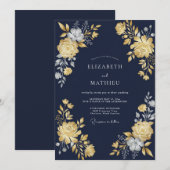 Invitation Mariage de Ranunculus Eucalyptus Or de Minuit (Devant / Derrière)