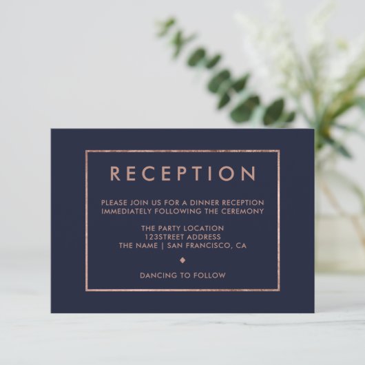 Invitation mariage de réception bleu marine rose (Debout devant)