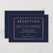 Invitation mariage de réception bleu marine rose (Devant / Derrière)