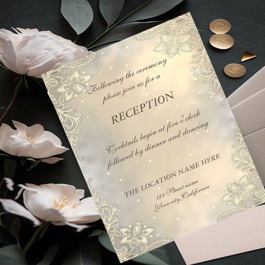 Invitation Mariage de réception de dentelle de coeurs d'or él