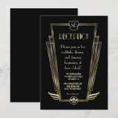 Invitation Mariage de réception de monogramme Art Déco Or Roy (Devant / Derrière)