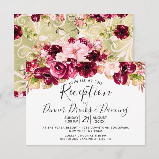 Invitation Mariage de réception Rose Bourgeois Floral (Devant / Derrière)