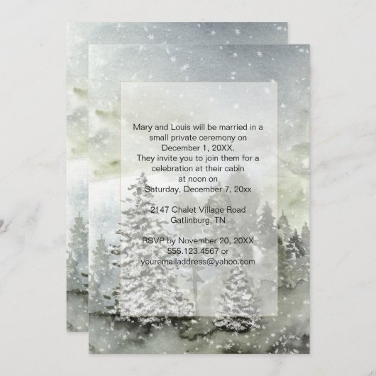 Invitation Mariage de réception uniquement Evergreens Snow Mo (Devant / Derrière)