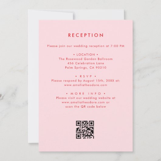 Invitation Mariage de réception Whimsica Pink Red Bow QR Code (Dos)