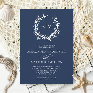 Invitation Mariage de récif de corail bleu marine