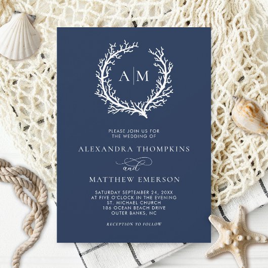 Invitation Mariage de récif de corail bleu marine