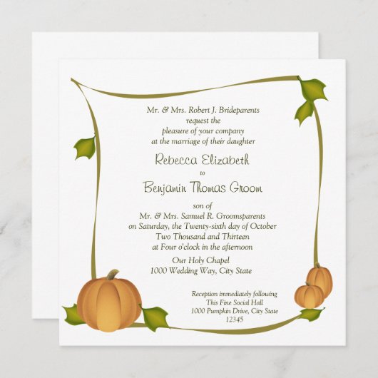 Invitation Mariage de récolte Citrouille d'automne (Devant / Derrière)