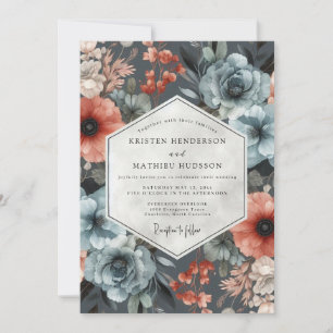 Invitation Mariage de récolte florale bleu ardoise