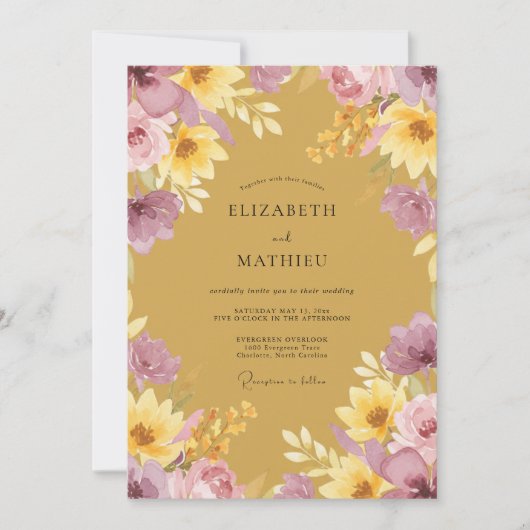 Invitation Mariage de récolte florale ocre (Devant)