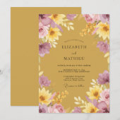 Invitation Mariage de récolte florale ocre (Devant / Derrière)