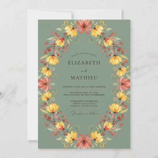 Invitation Mariage de récolte orné de vert sauge (Devant)