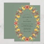Invitation Mariage de récolte orné de vert sauge (Devant / Derrière)