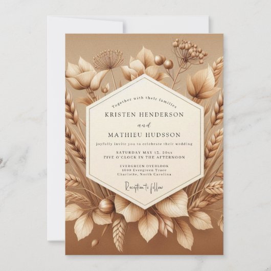 Invitation Mariage de récolte rustique sépia (Devant)