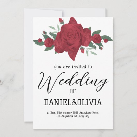 Invitation Mariage de Red Roses Boho (Devant)