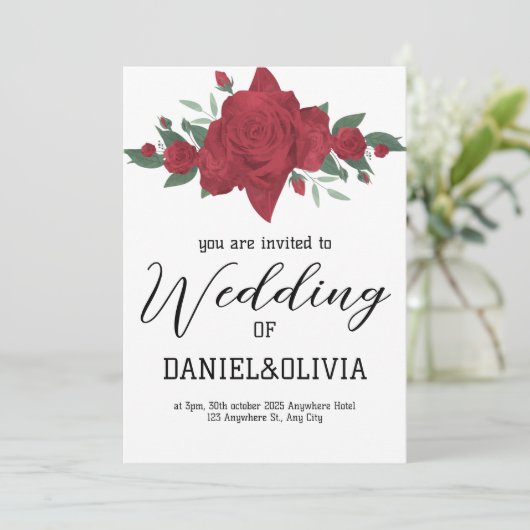 Invitation Mariage de Red Roses Boho (Debout devant)