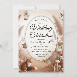 Invitation Mariage de renards dans une forêt automnale enchan