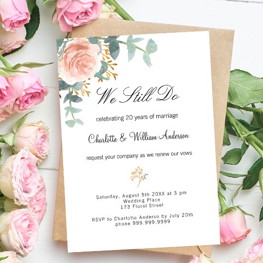Invitation mariage de renouvellement de voeu de luxe rose flo