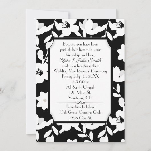 Invitation Mariage de renouvellement Vow Fleur noir et blanc (Devant)
