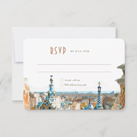 Invitation Mariage de réponse RSVP de Barcelone Insérer une d (Devant)