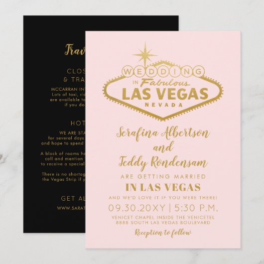 Invitation Mariage de rêve à Las Vegas Rose (Devant / Derrière)