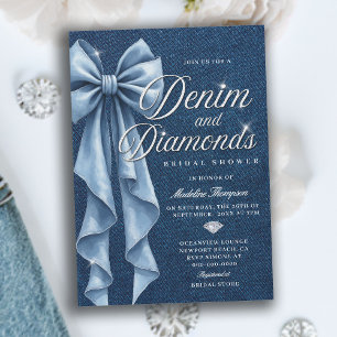 Invitation Mariage de Rêve avec Diamants et Denim Blanc et Bl