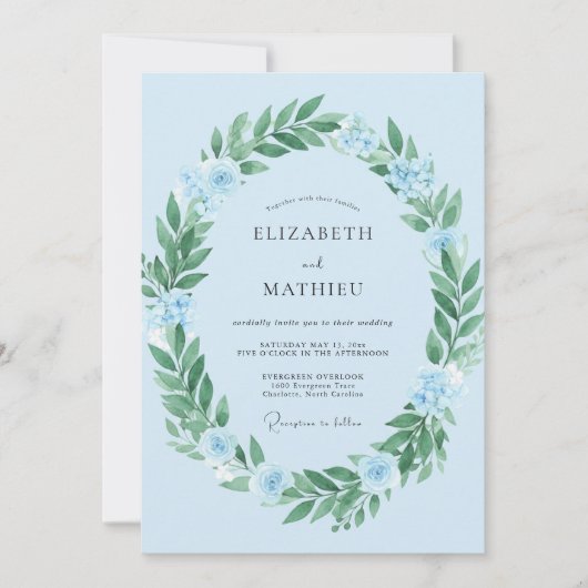 Invitation Mariage de rêve bleu azur de printemps (Devant)