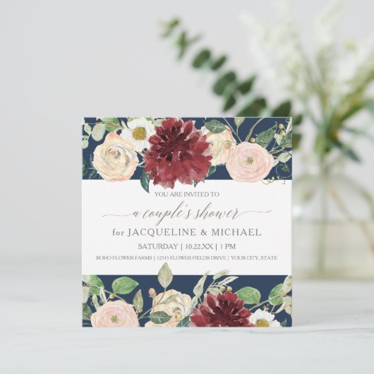 Invitation Mariage de Rêve Fleurs de Navy Chrysanthème Rose B (Debout devant)