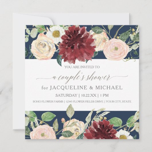 Invitation Mariage de Rêve Fleurs de Navy Chrysanthème Rose B (Devant)