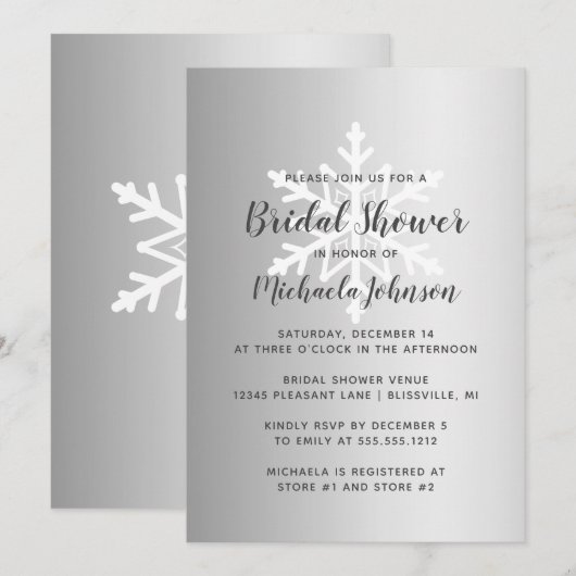 Invitation Mariage de rêve Flocon de neige d'hiver Ombre arge (Devant / Derrière)
