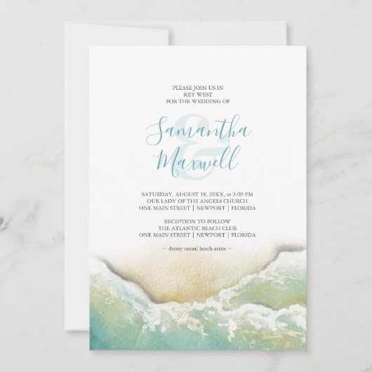 Invitation Mariage de rivage bleu tropical Invitat (Devant)