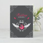 Invitation Mariage de rock et de roll Fuchsia Grey (Debout devant)