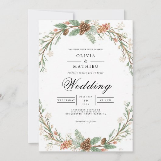 Invitation Mariage de romance de l'arc À feuillage persistant (Devant)